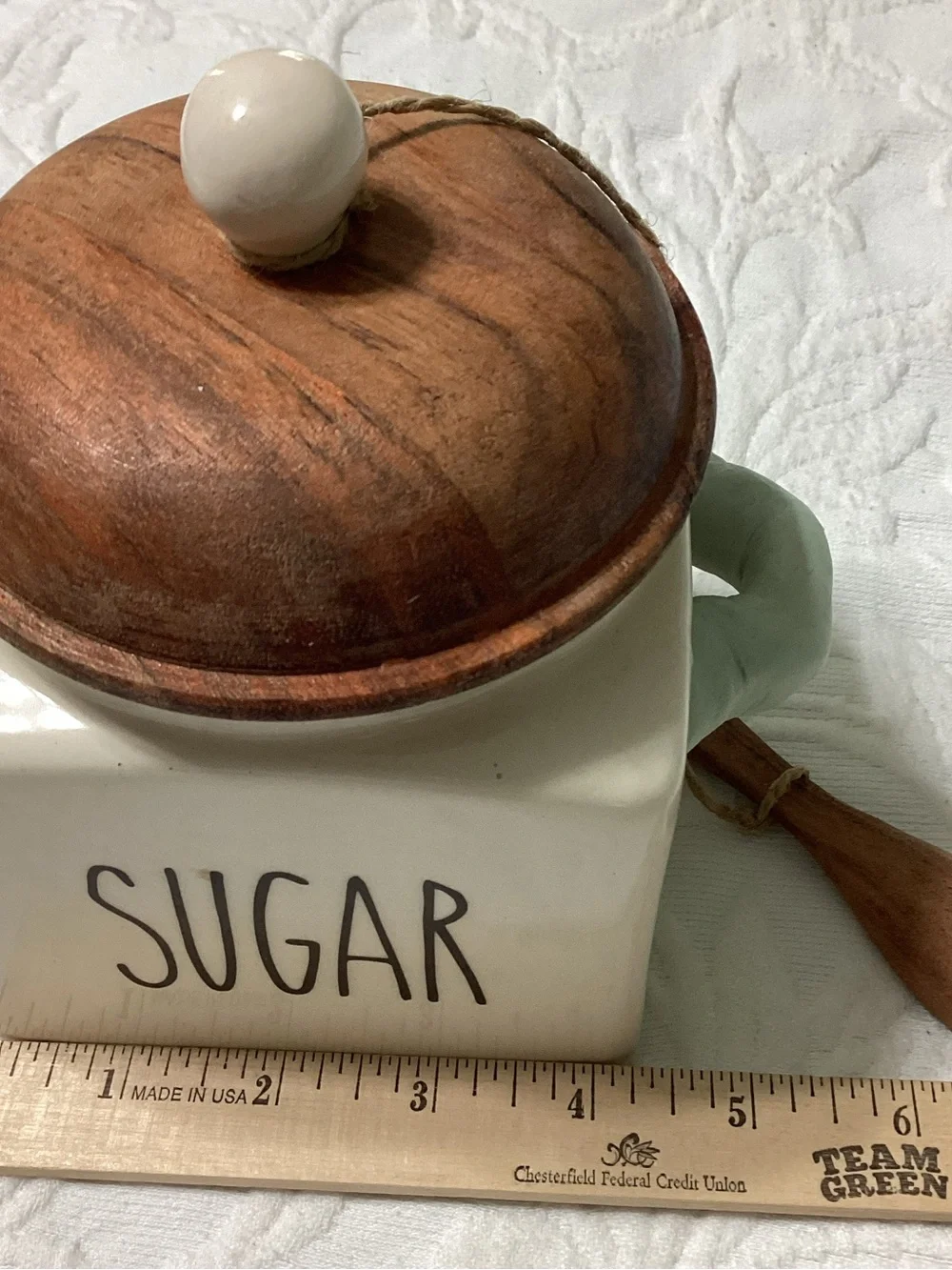 Handcrafted in India 4” square Lidded Sugar Canister Jar with Spoon